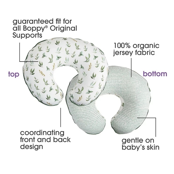 Boppy Original Support Nursing Pillow With Green Leaf Cover - Picture 2 of 8